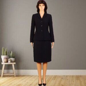 LE SUIT size 4P/4 jacket/skirt 2-piece pin-stripe suit black/silver poly/other